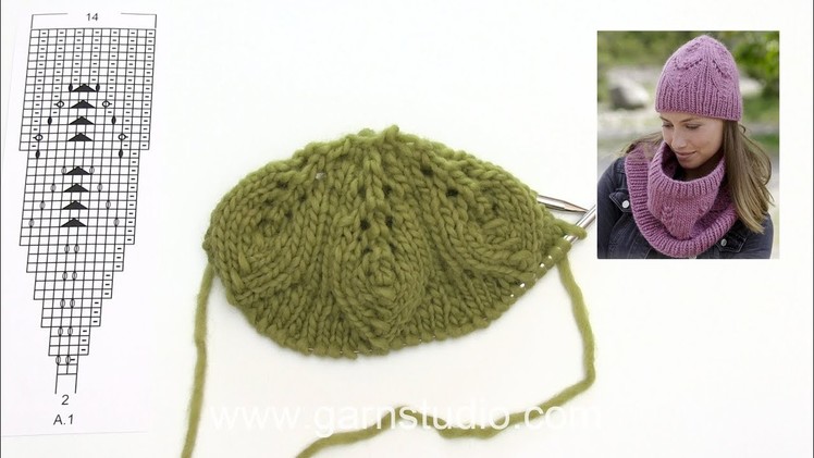 How to knit lace pattern for the hat in DROPS 182-27