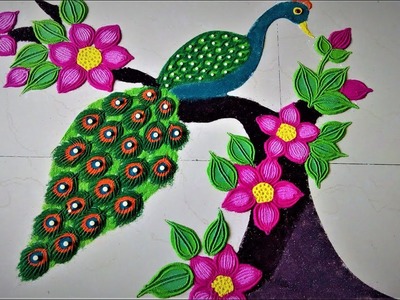 Latest, Unique and Beautiful Peacock Rangoli Designs|Creative Rangoli by Shital Mahajan.