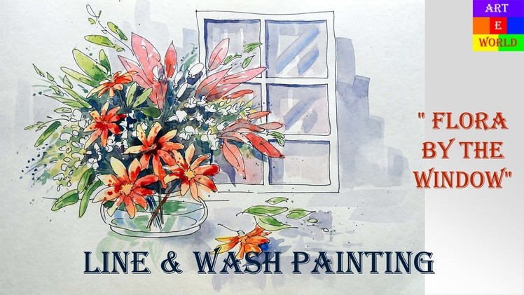 Line & Wash Floral Watercolour | Tutorial Lessons Video | beginners |  techniques