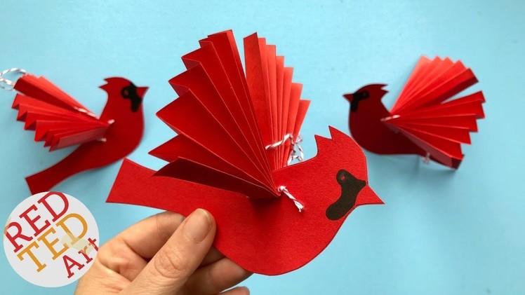 Paper Fan Bird Decoration - Paper Cardinal Ornament DIY - DIY Paper Christmas Ornaments