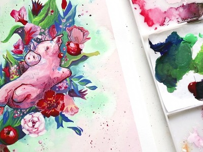 Starting a New Series of Paintings · Pomegranate Pig · Gouache Speed-Painting