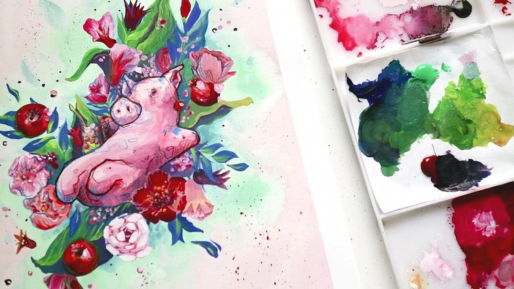 Starting a New Series of Paintings · Pomegranate Pig · Gouache Speed-Painting
