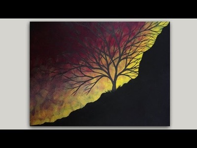 Acrylic Painting Surreal Sunrise Tree Silhouette Painting
