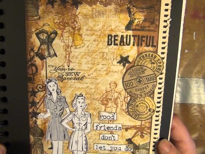 An affirmation album made with the collage stamping techique - new prima doll and tim holtz stamps