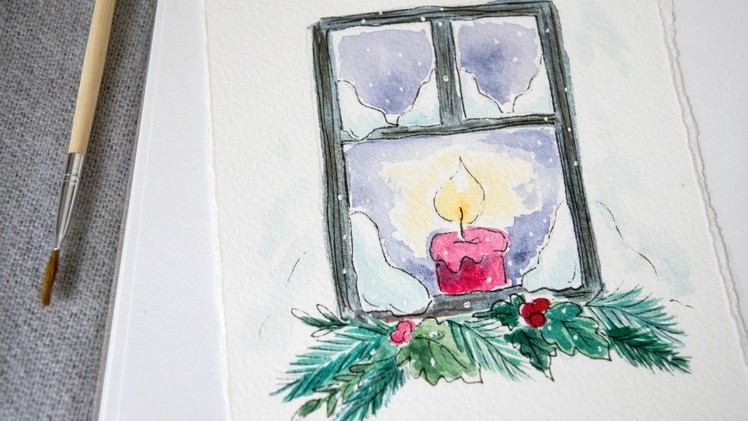 Candle in the Window Christmas Watercolor Painting Tutorial