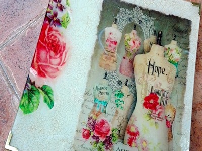Decoupage and Crackle in glass tray 2.3