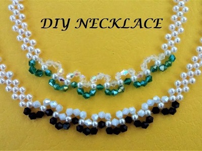 DIY pearl and crystal Beading Necklace. Easy handmade Jewelry Tutorial