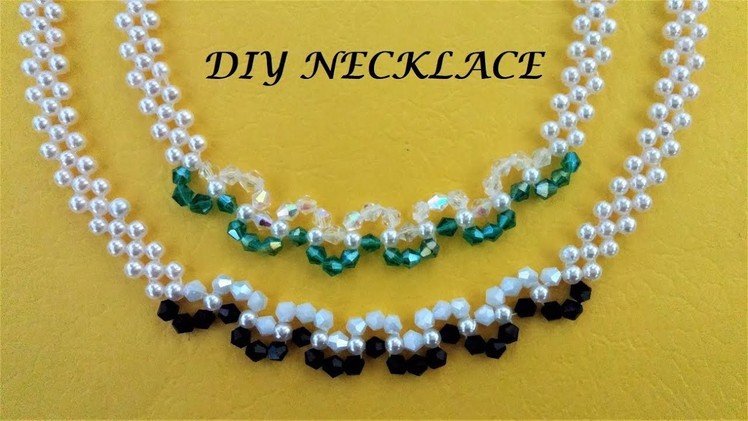 DIY pearl and crystal Beading Necklace. Easy handmade Jewelry Tutorial