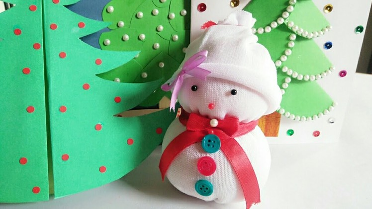 DIY Snowman.Christmas Craft Ideas for Kids.Making Easy Socks Snowman.Christmas decoration ideas