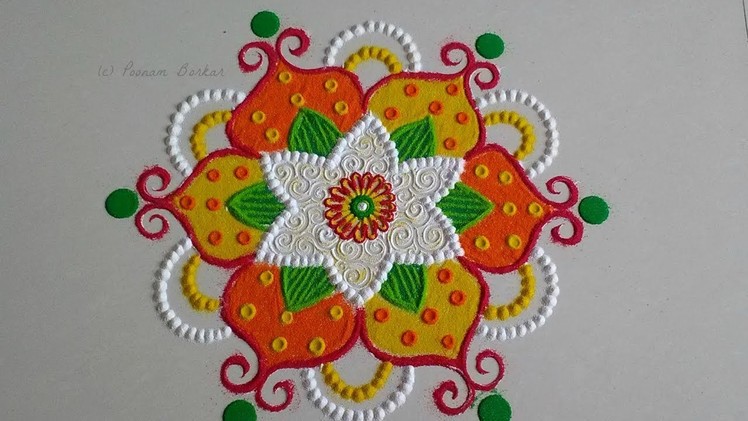 Easy and small rangoli design with 7*4 interlaced dots | Innovative rangoli by Poonam Borkar