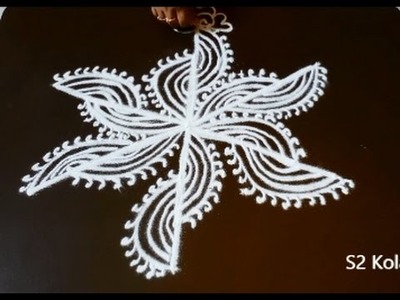 Easy rangoli designs with 5 to 3 Interlaced dots - easy kolam designs for new year - easy muggulu