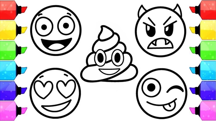 EMOJI Coloring Pages | How To Draw and Color Emoji Faces - Kids Learn Colors with Coloring Pages