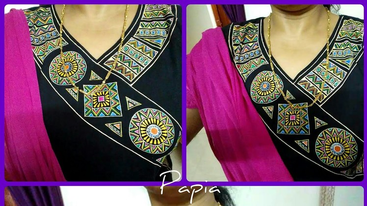 Freehand Painting on Black Kurta|Liquid Embroidery|Fabric Painting