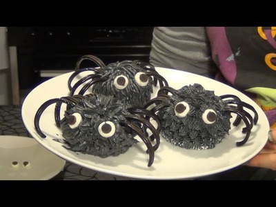 Halloween Cupcakes Idea! Very easy! CUTE BLACK SPIDERS!