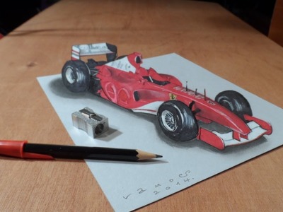 How I Draw a 3D Ferrari Formula 1 Car, Trick Art by Vamos