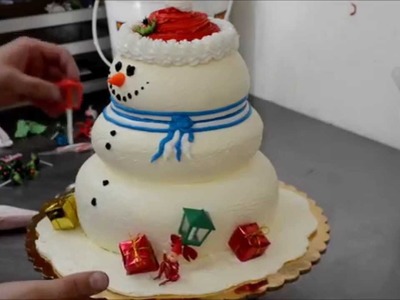 How to design a snow man for the Holiday Party - Making of Snow Man Cake