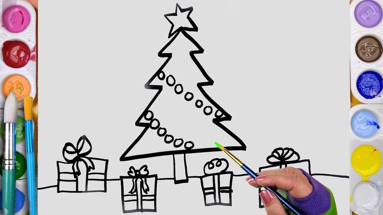 How to Draw and Paint and Christmas Tree Coloring Page for Kids to Learn Drawing