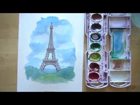 How to draw and paint the Eiffel Tower with ink and watercolor