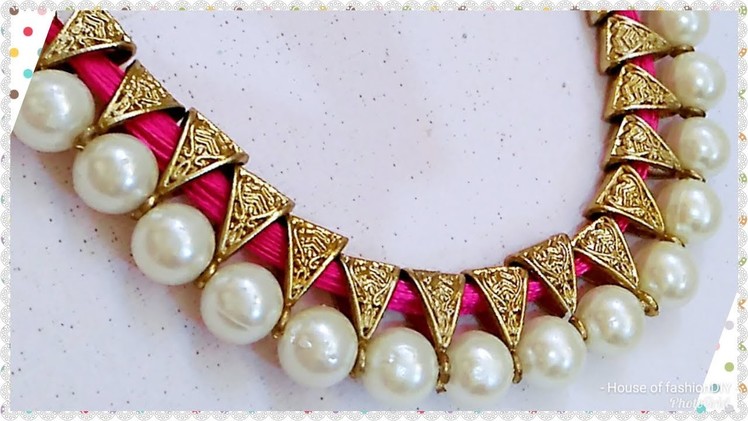 How To Make Antique Silk thread Necklace.Pearl Jewellery. !