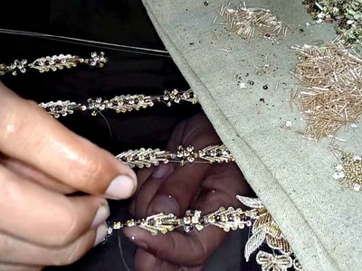 How to make beautiful leaf & flower | Zardosi work | Beautiful dabka embroidery design for dress |HD