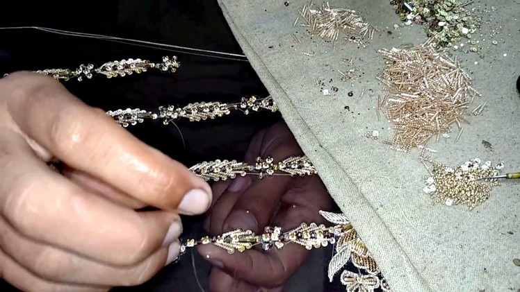 How to make beautiful leaf & flower | Zardosi work | Beautiful dabka embroidery design for dress |HD