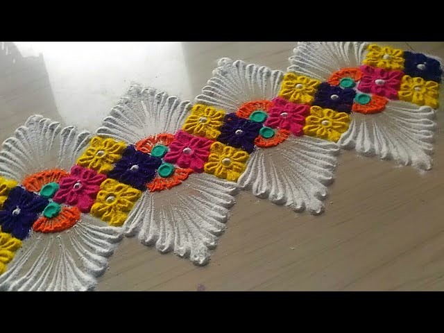 How to make easy and simple.unique border rangoli designs by Jyoti Rathod,festival rangoli designs