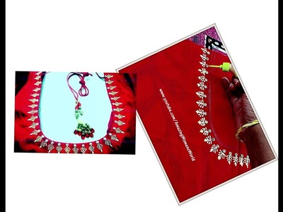 Liquid Embroidery neck design for blouses, Churidar, Kurti's like Aari. maggam hand embroidery
