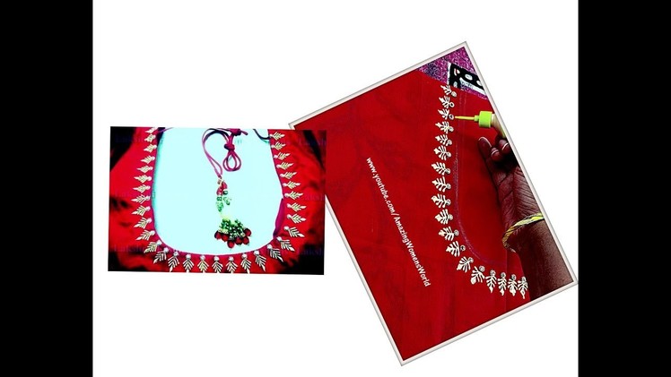 Liquid Embroidery neck design for blouses, Churidar, Kurti's like Aari. maggam hand embroidery