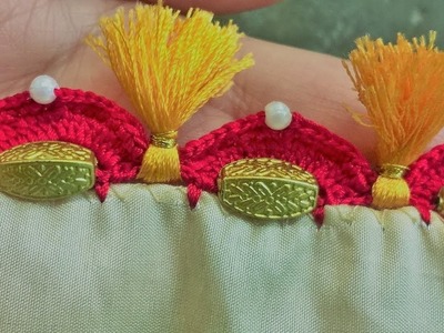 New latest tassels with beads designs.latest kuchu design.krosha saree kuchu making tutoial