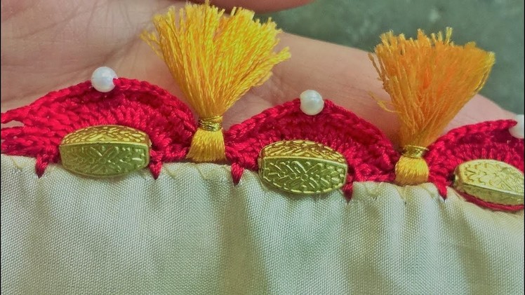 New latest tassels with beads designs.latest kuchu design.krosha saree kuchu making tutoial