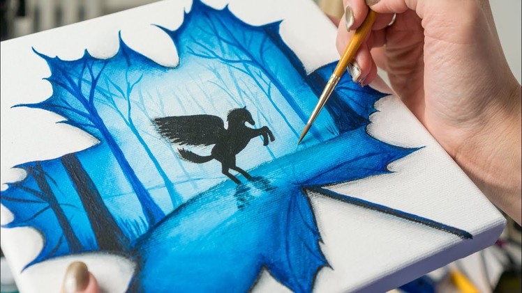 Pegasus in Maple Leaf -  Acrylic painting. Homemade Illustration(4k)