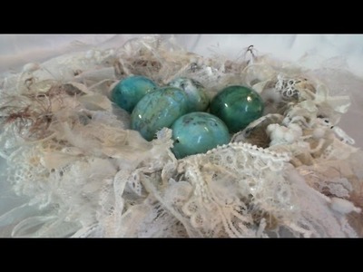 Shabby chic lace birdnest with altered real eggs