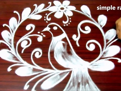 Simple bird muggulu rangoli designs, beautiful rangoli designs, latest freehand kolam designs