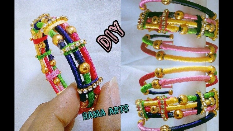 Thin bangles set with side bangles | Making with silk thread | jewellery tutorials