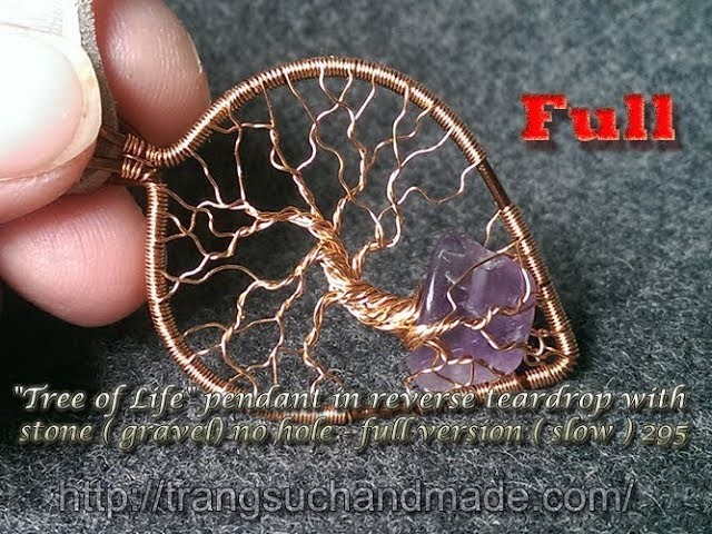 "Tree of Life" pendant in reverse teardrop with stone ( gravel) no hole - full version ( slow ) 295
