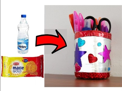 Best out of waste craft ideas from Plastic Bottle & Biscuit wrapper. Plastic Bottle Craft