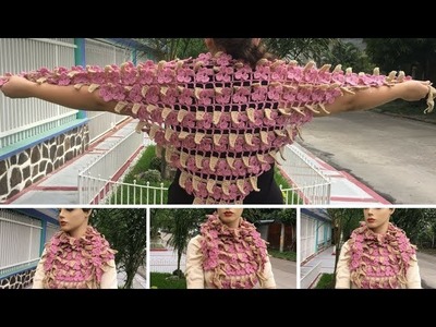 Chal o Bufanda de Flores y Hojas Tejida a Crochet Crochet Flowers and Leaves Shawl Scarf