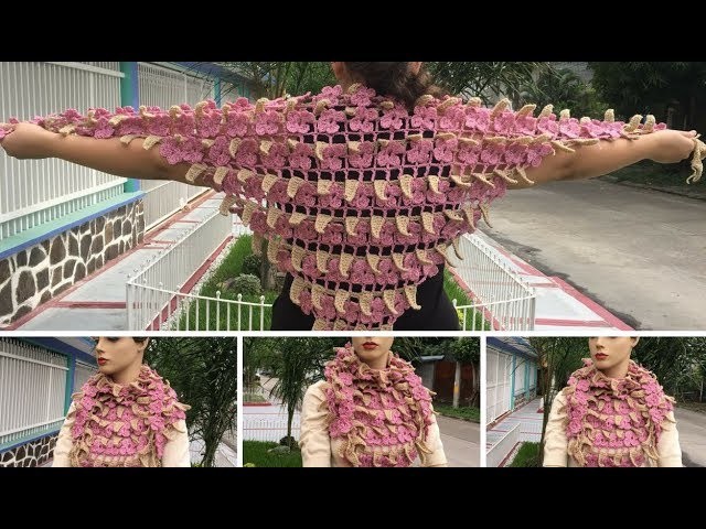 Chal o Bufanda de Flores y Hojas Tejida a Crochet Crochet Flowers and Leaves Shawl Scarf