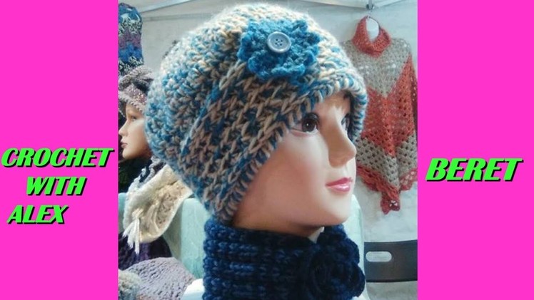 CROCHET STRIPED BERET HAT  any hook yarn size