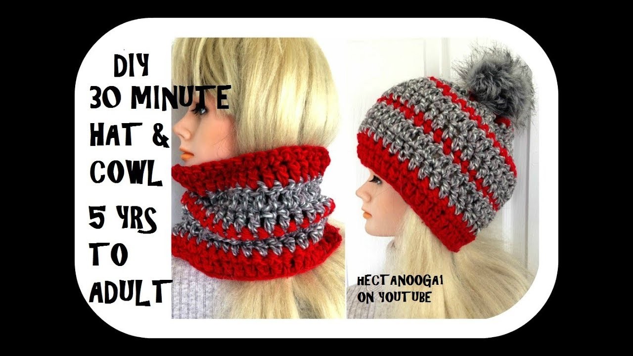 DIY CROCHET 30 MINUTE COWL HAT. CONVERTIBLE COWL TO HAT 5 yrs to