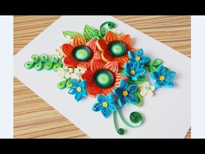 DIY Paper Quilling Flower For beginner Learning video 46. Paper Quilling Flower Card