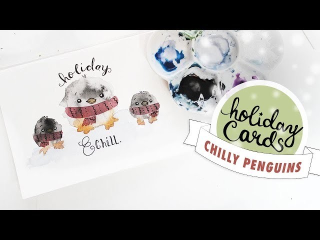 HOLIDAY CARD #7:  Chilly Penguins Watercolour Tutorial (Easy, Beginner Painting)