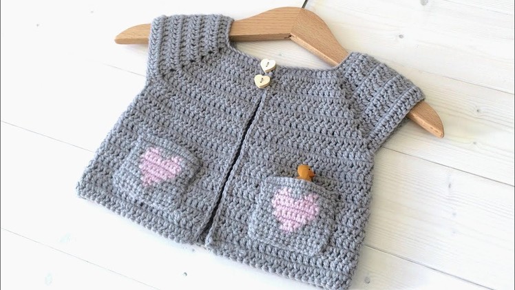 How to crochet a baby. children's heart pocket cardigan