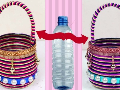 How to make basket out of plastic bottle - Recycle bottle craft - Plastic bottle craft ideas