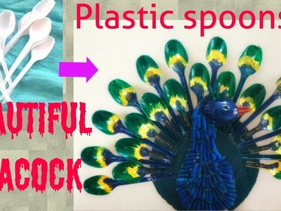 How to make Peacock From Plastic Spoons|DIY Peacock. Spoon Craft