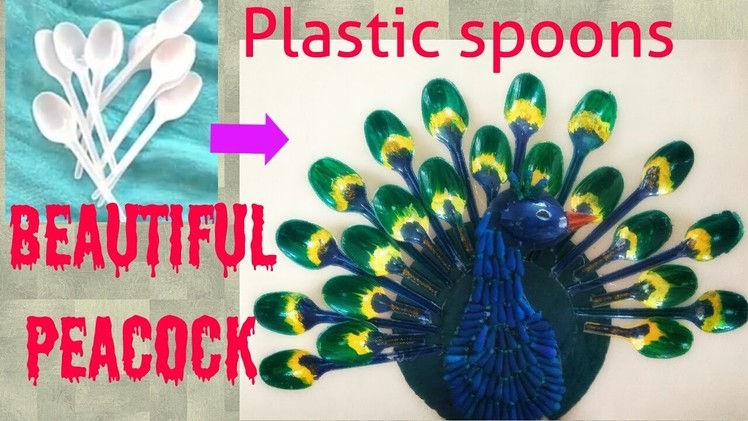 How to make Peacock From Plastic Spoons|DIY Peacock. Spoon Craft