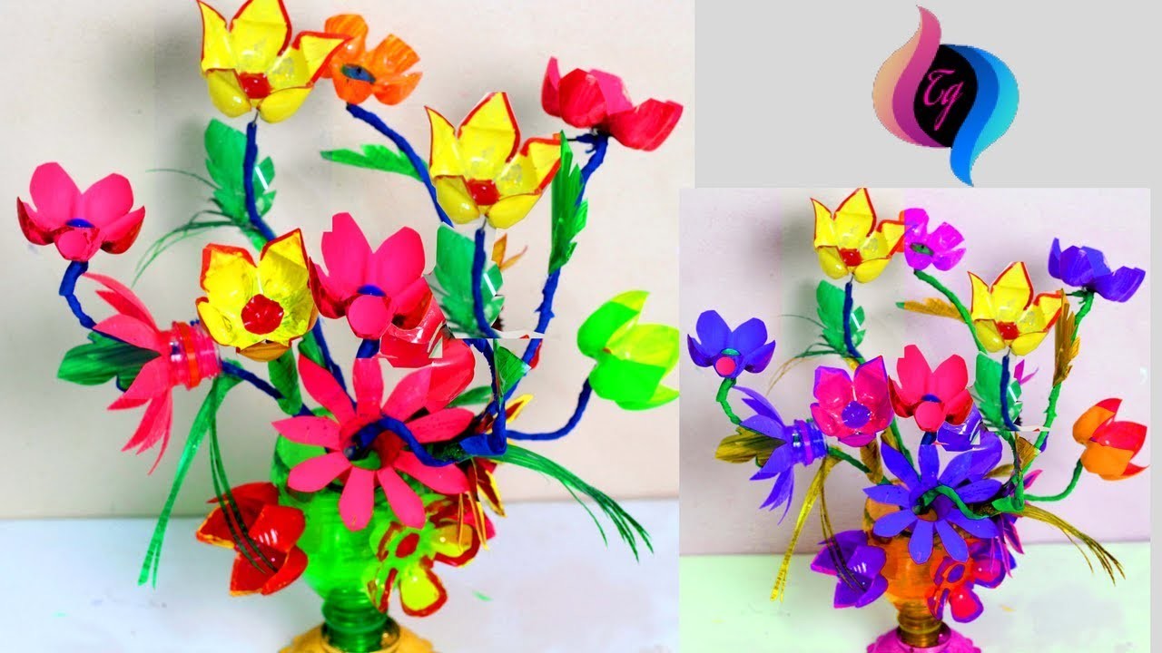 How to make plastic flowers at home - Plastic bottle flower ideas ...