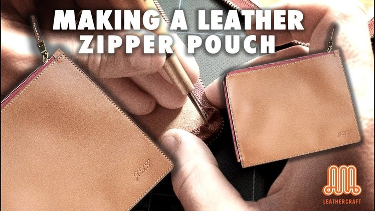 Making a leather zipper pouch. leather craft tutorial