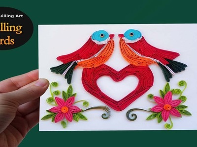 Paper Art | Handmade Quilled Love Birds Design Greeting Card | Paper Quilling Art