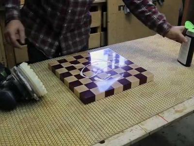 Polishing an end grain chessboard